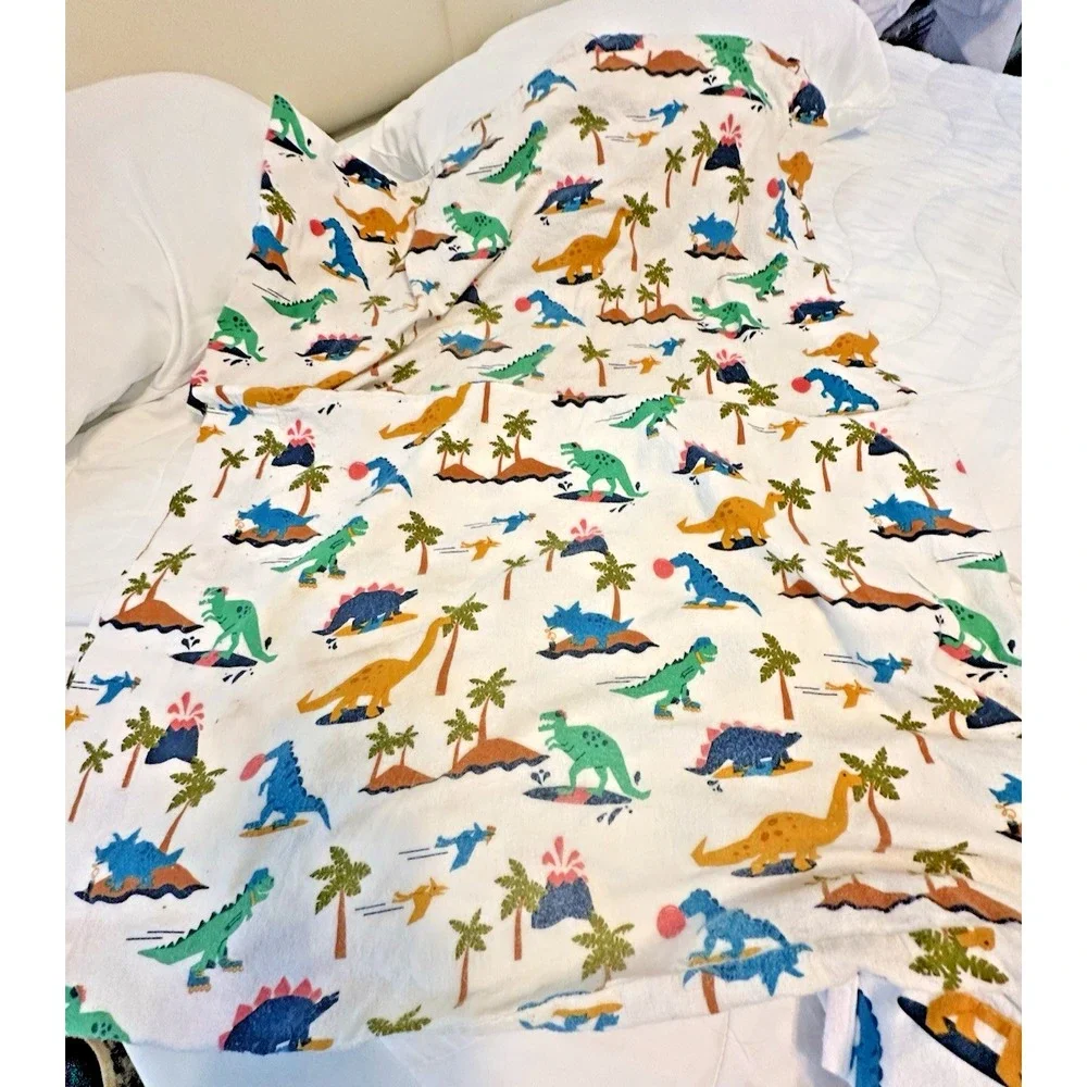 Pillowfort Full Size Kids'Dinosaur Flannel Sheet Set Cotton VGUC 2 Pillowcases